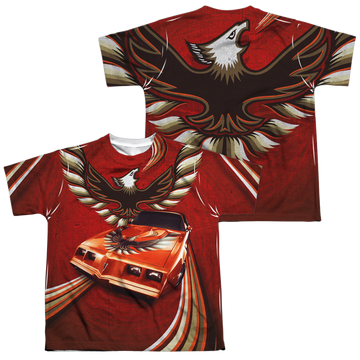 Pontiac Firebird Flames youth all-over print t-shirt for ages 8 to 12