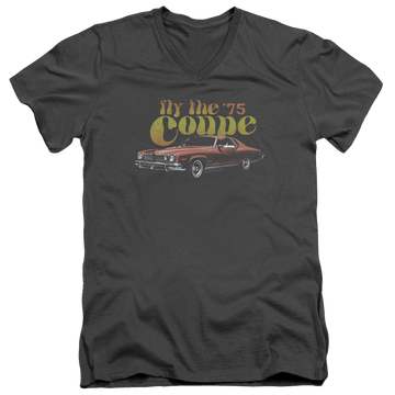 Charcoal men's v-neck t-shirt with Pontiac Fly The Coupe graphic