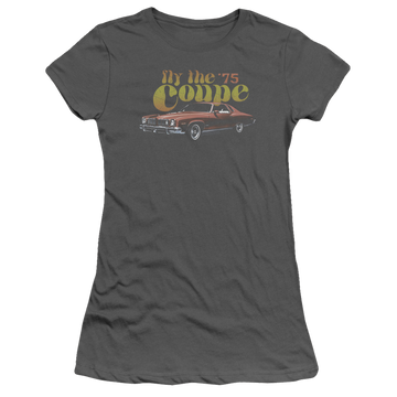 Charcoal juniors t-shirt with Pontiac Fly The Coupe graphic