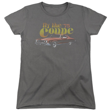 Charcoal women's t-shirt with Pontiac Fly The Coupe graphic