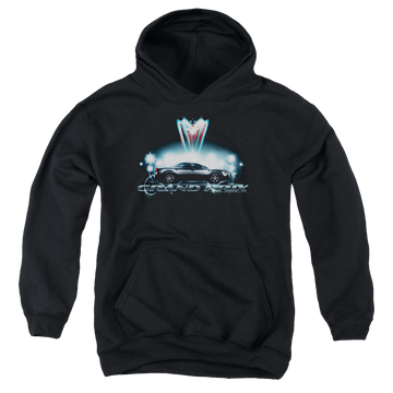 Black youth hoodie for ages 8 to 12 with Pontiac Silver Grand Am graphic