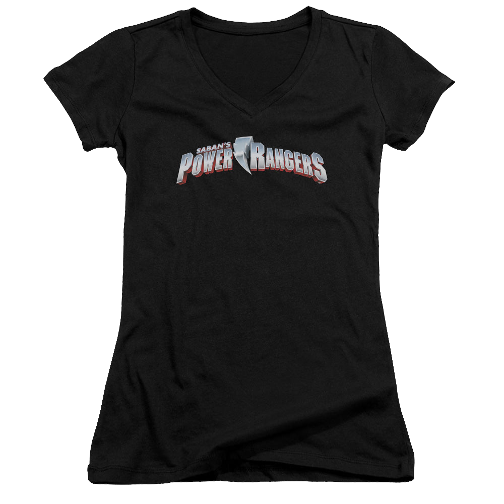 Mighty Morphin Power Rangers New Logo - Juniors V-Neck T-Shirt Juniors V-Neck T-Shirt Power Rangers