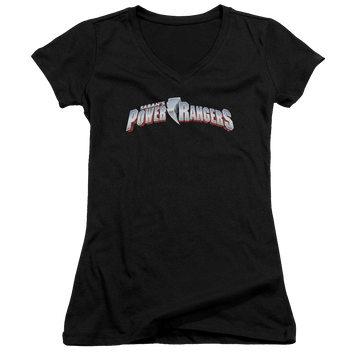 Mighty Morphin Power Rangers New Logo - Juniors V-Neck T-Shirt Juniors V-Neck T-Shirt Power Rangers