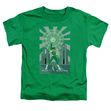 Kelly green toddler t-shirt with Mighty Morphin Power Rangers Green Ranger Deco graphic