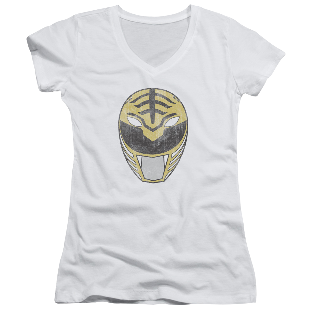 Mighty Morphin Power Rangers White Ranger Mask - Juniors V-Neck T-Shirt Juniors V-Neck T-Shirt Power Rangers