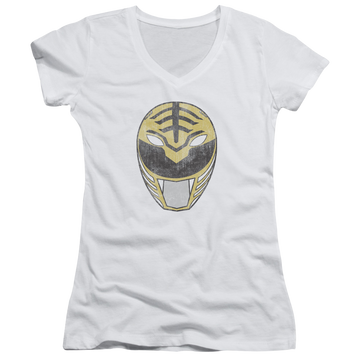 Mighty Morphin Power Rangers White Ranger Mask - Juniors V-Neck T-Shirt Juniors V-Neck T-Shirt Power Rangers