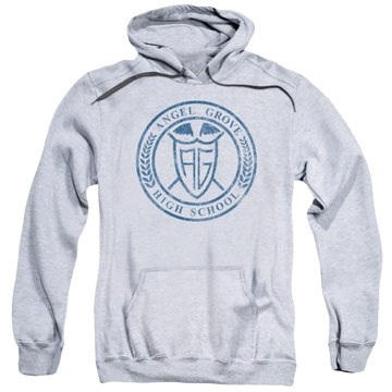Athletic heather pullover hoodie with Mighty Morphin Power Rangers Angel Grove Hs graphic