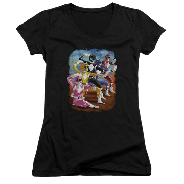 Mighty Morphin Power Rangers Impressionist Rangers - Juniors V-Neck T-Shirt Juniors V-Neck T-Shirt Power Rangers