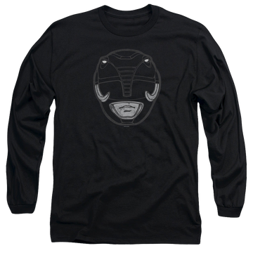 Black men's long sleeve t-shirt with Mighty Morphin Power Rangers Black Ranger Mask graphic