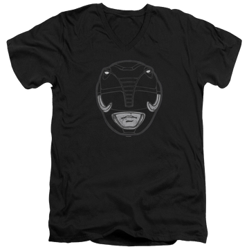 Black men's v-neck t-shirt with Mighty Morphin Power Rangers Black Ranger Mask graphic