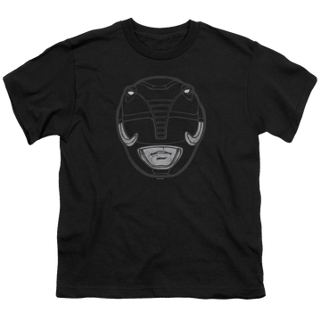 Black youth t-shirt for ages 8 to 12 with Mighty Morphin Power Rangers Black Ranger Mask graphic