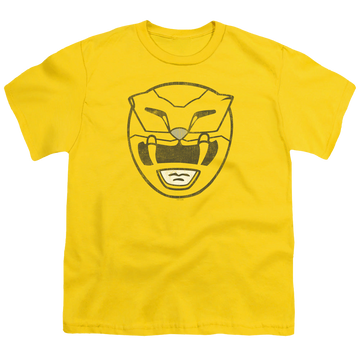 Yellow youth t-shirt for ages 8 to 12 with Mighty Morphin Power Rangers Yellow Ranger Mask graphic