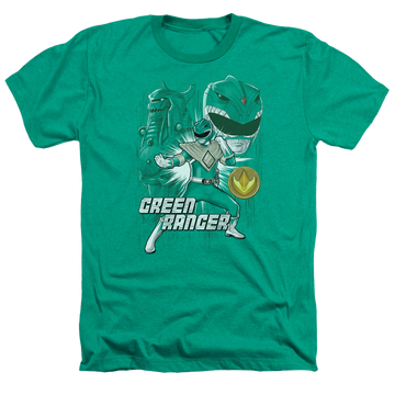 Kelly green men's heather t-shirt with Mighty Morphin Power Rangers Green Ranger graphic