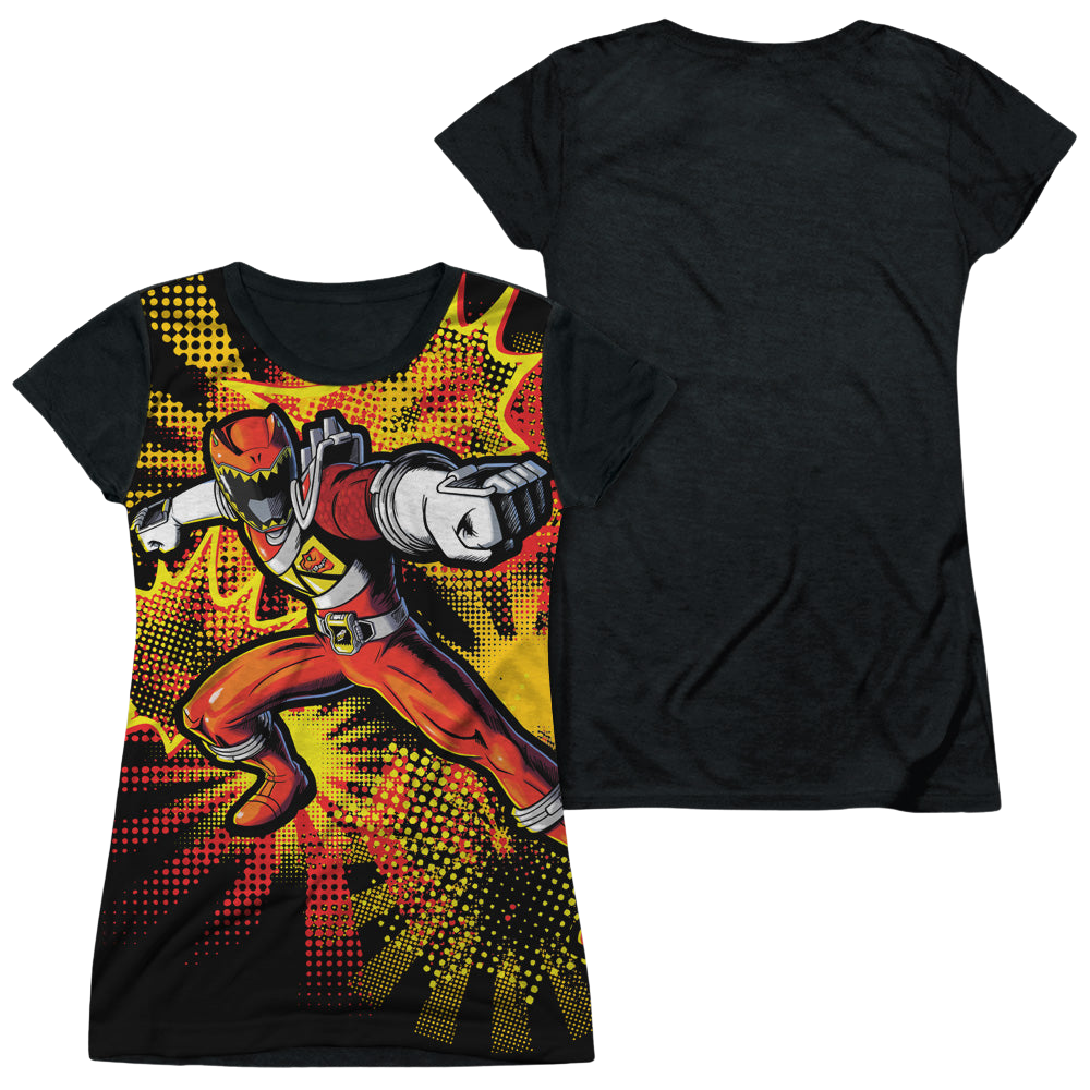 Power Rangers Dino Charge Red Ranger Burst - Juniors Black Back T-Shirt Juniors Black Back T-Shirt Power Rangers