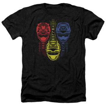 Charcoal men's heather t-shirt with Power Rangers Red Yellow Blue graphic
