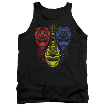 Black men's tank with Power Rangers Red Yellow Blue graphic