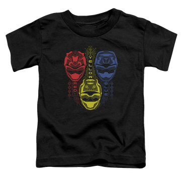 Black toddler t-shirt with Power Rangers Red Yellow Blue graphic