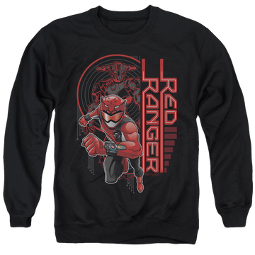 Black men's crewneck sweatshirt with Power Rangers Red Ranger graphic