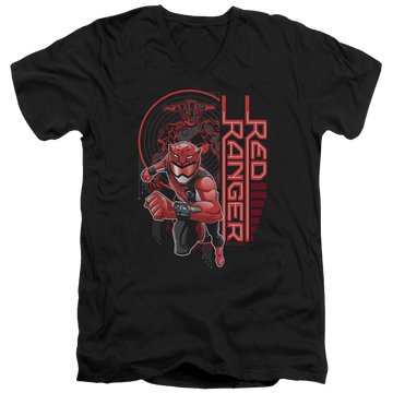 Black men's v-neck t-shirt with Power Rangers Red Ranger graphic