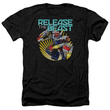 Charcoal men's heather t-shirt with Power Rangers Beast Release graphic