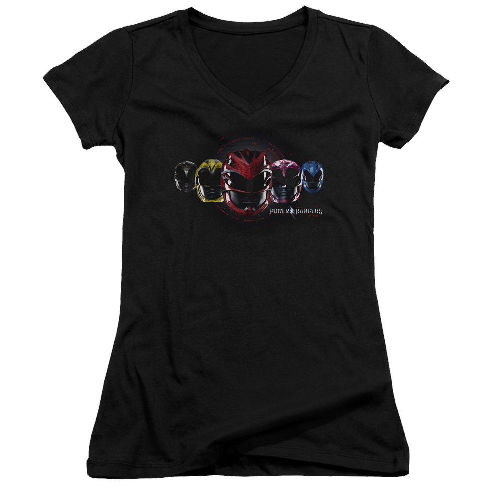 Power Rangers Head Group Juniors V-Neck T-Shirt Juniors V-Neck T-Shirt Power Rangers