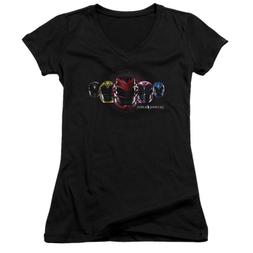 Power Rangers Head Group Juniors V-Neck T-Shirt Juniors V-Neck T-Shirt Power Rangers
