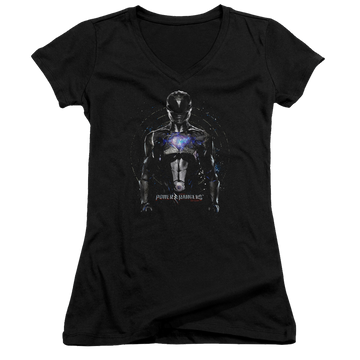 Black juniors v-neck t-shirt with Power Rangers Black Ranger graphic