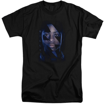 Black men's tall fit t-shirt with Power Rangers Billy Bolt graphic