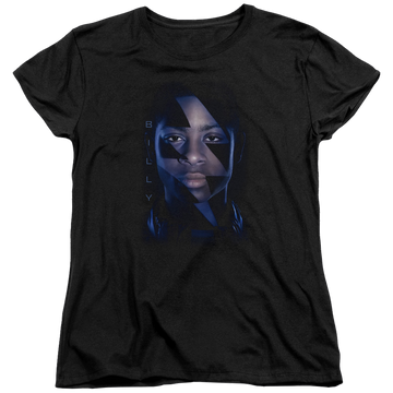 Black women's t-shirt with Power Rangers Billy Bolt graphic
