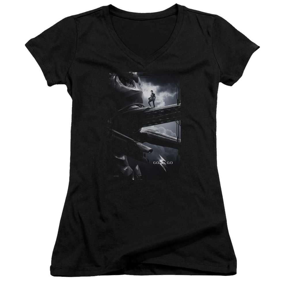 Power Rangers Black Zord Poster Juniors V-Neck T-Shirt Juniors V-Neck T-Shirt Power Rangers