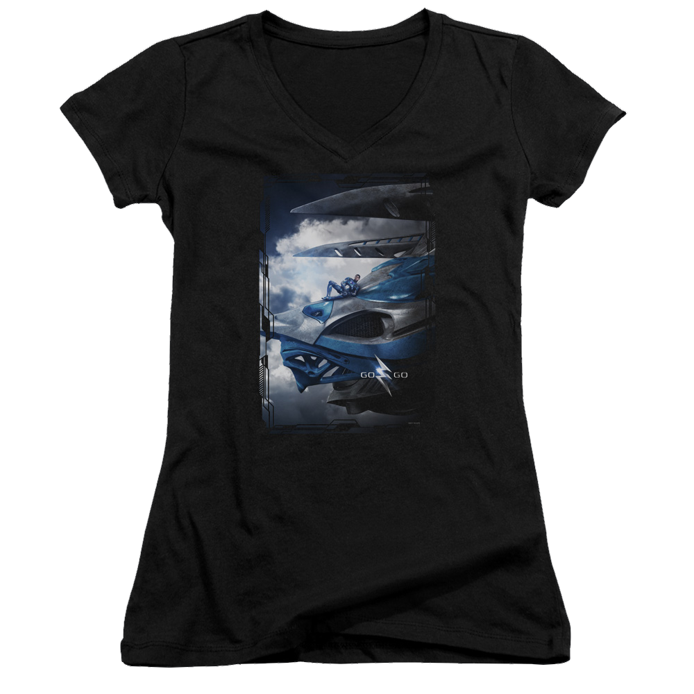 Power Rangers Blue Zord Poster Juniors V-Neck T-Shirt Juniors V-Neck T-Shirt Power Rangers