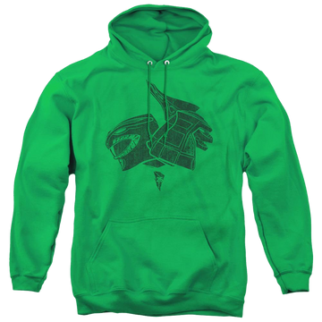 Kelly green pullover hoodie with Mighty Morphin Power Rangers Green graphic