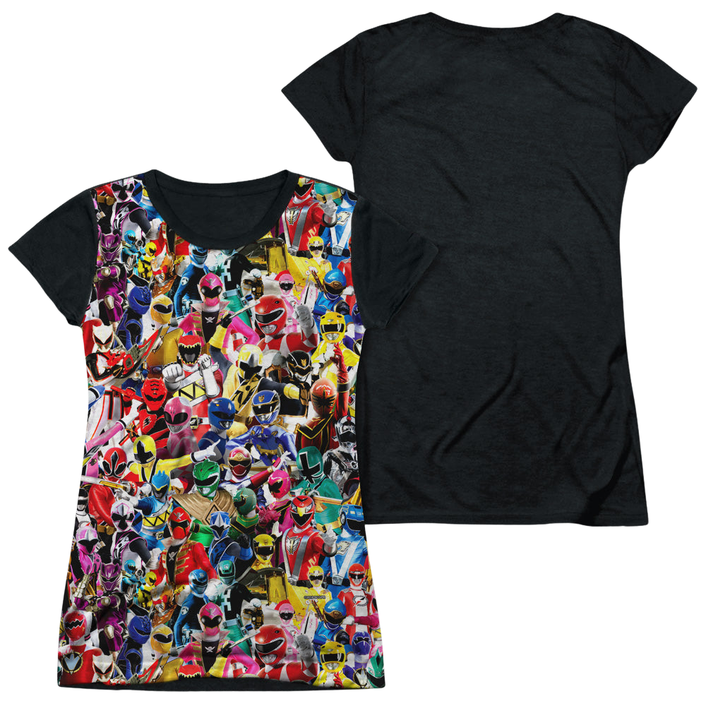Mighty Morphin Power Rangers Crowd Of Rangers - Juniors Black Back T-Shirt Juniors Black Back T-Shirt Power Rangers