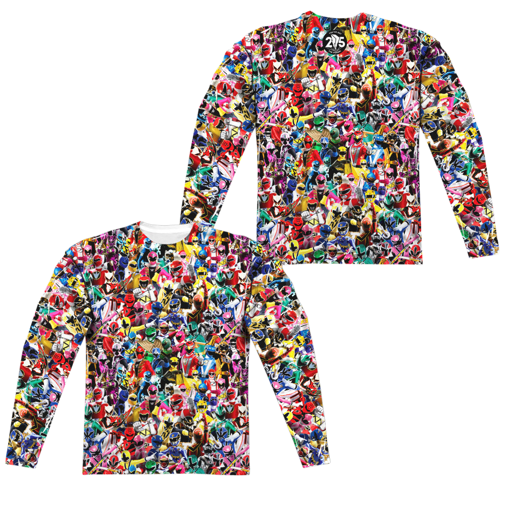 Mighty Morphin Power Rangers Crowd Of Rangers (Front/Back Print) - Men's All-Over Print Long Sleeve Men's All-Over Print Long Sleeve Power Rangers