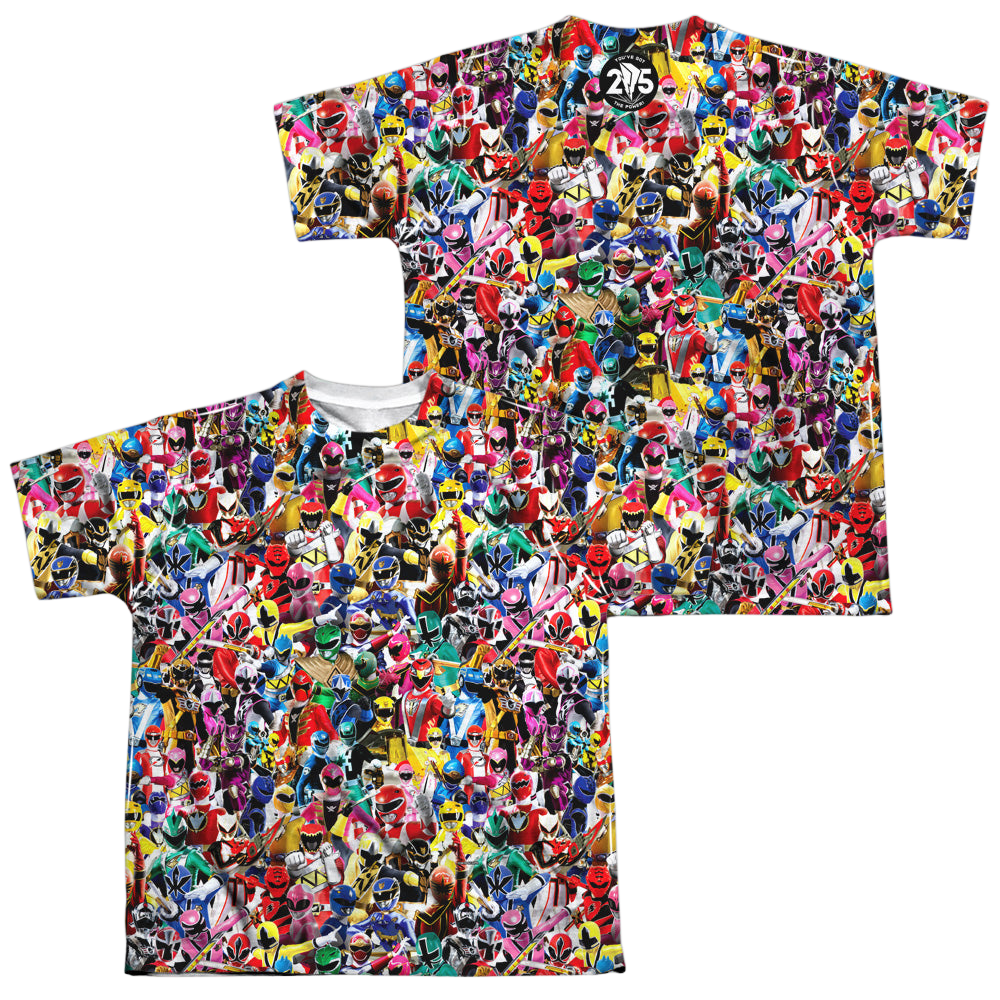 Mighty Morphin Power Rangers Crowd Of Rangers (F/B) - Youth All-Over Print Youth All-Over Print T-Shirt (Ages 8-12) Power Rangers