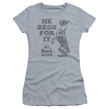 Athletic heather juniors t-shirt with Ken-L Ration Ken L Ration Begs graphic