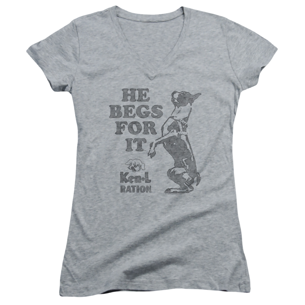 Ken L Ration Begs Juniors V-Neck T-Shirt Juniors V-Neck T-Shirt Ken-L Ration
