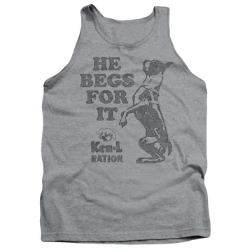 Athletic heather men's tank with Ken-L Ration Ken L Ration Begs graphic