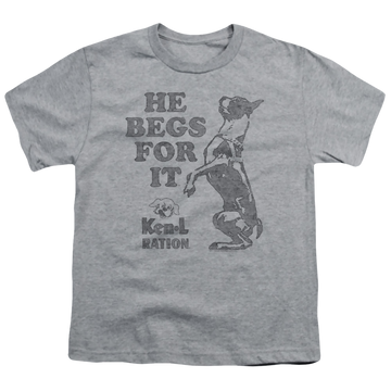 Athletic heather youth t-shirt for ages 8 to 12 with Ken-L Ration Ken L Ration Begs graphic
