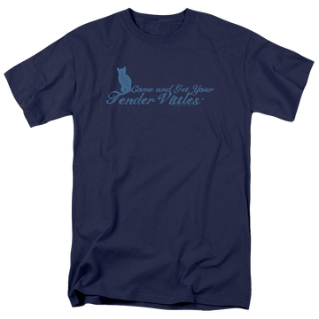 Navy men's regular fit t-shirt with Tender Vittles Come And Get Em graphic