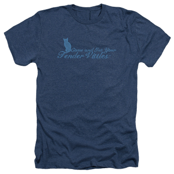 Navy men's heather t-shirt with Tender Vittles Come And Get Em graphic