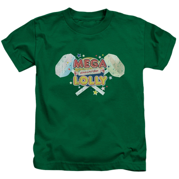 Kelly green kid's t-shirt for ages 4 to 7 with Smarties Mega Lolly graphic
