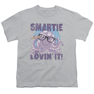 Silver youth t-shirt for ages 8 to 12 with Smarties Octo graphic