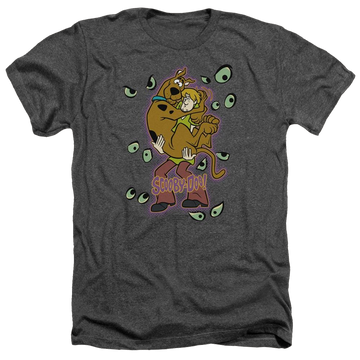 Charcoal men's heather t-shirt with Scooby Doo Being Watched graphic