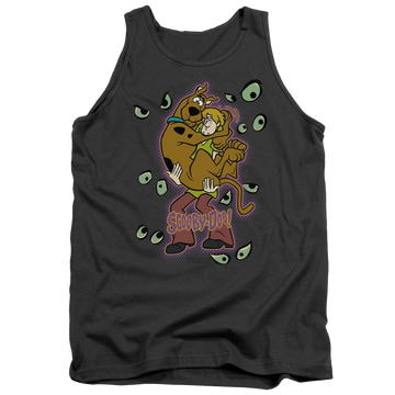 Charcoal men's tank with Scooby Doo Being Watched graphic