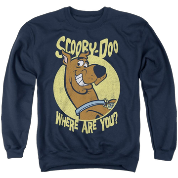 Navy men's crewneck sweatshirt with Scooby Doo Where Are You graphic