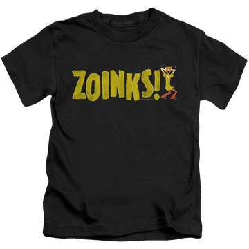 Black kid's t-shirt for ages 4 to 7 with Scooby Doo Zoinks graphic