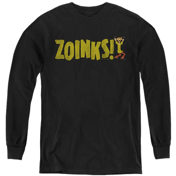 Black youth long sleeve t-shirt with Scooby Doo Zoinks graphic