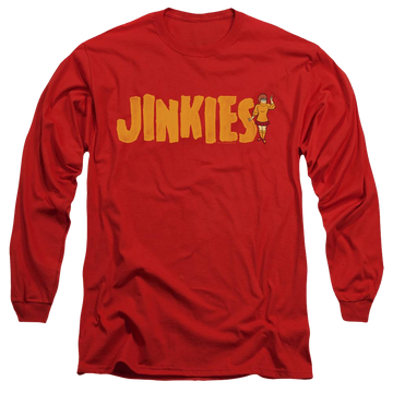Red men's long sleeve t-shirt with Scooby Doo Jinkies graphic