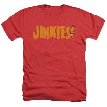 Red men's heather t-shirt with Scooby Doo Jinkies graphic